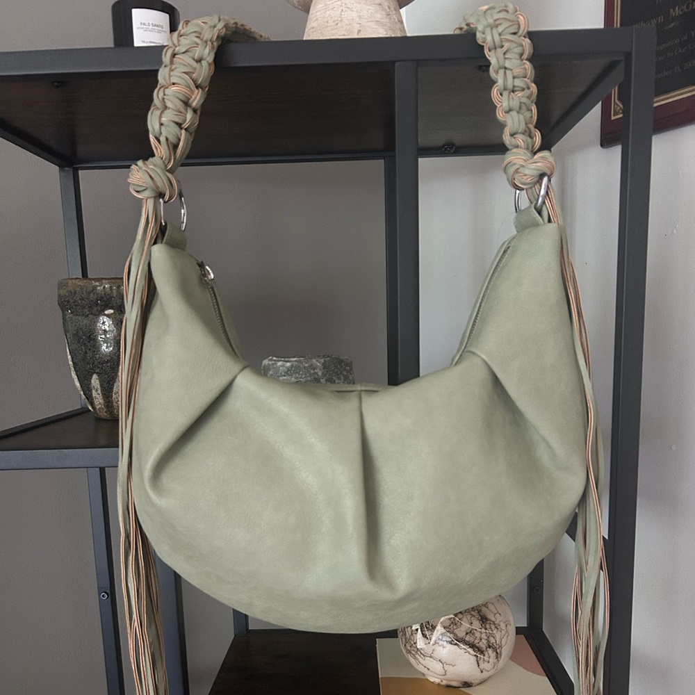 Holzweiler Cocoon Big Bag Green Fringe NWOT Anthropologie Boho - Picture 7 of 14